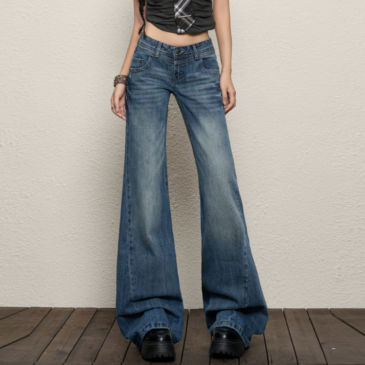 Pocket zip-up button low rise straight leg | Baggy Low Rise Jeans