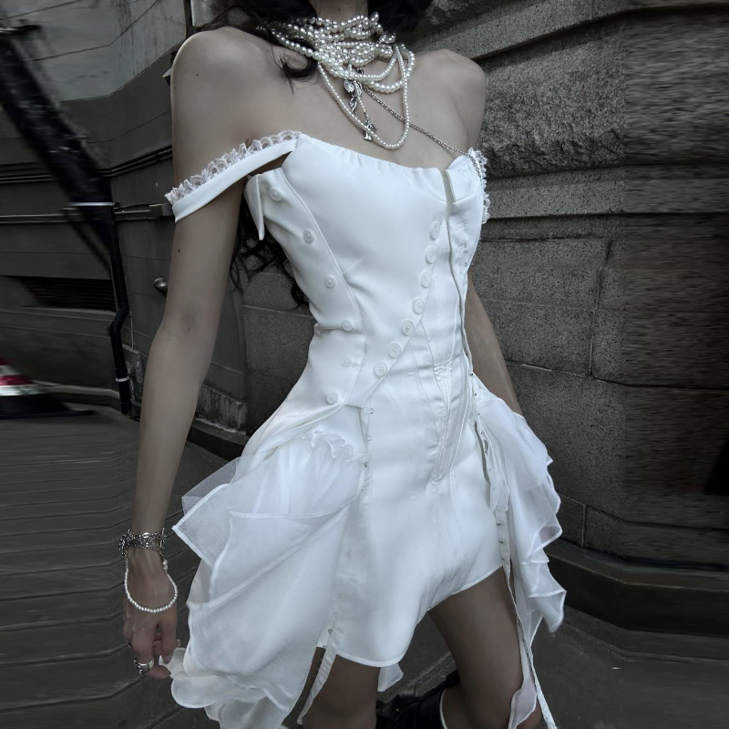 Irregular ruffle lace hem cami mini dress  | Festival Outfits Women