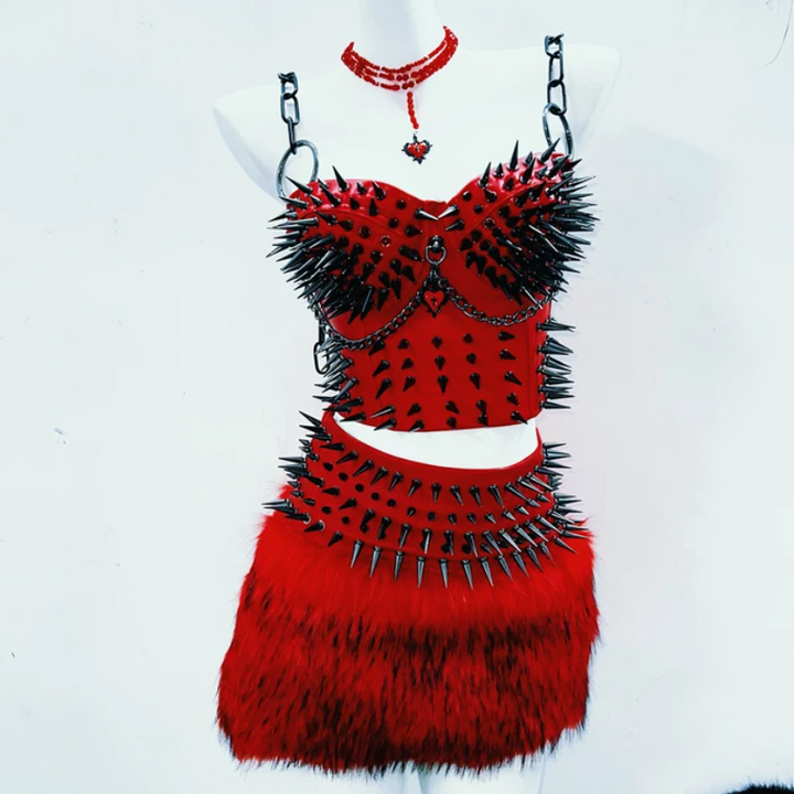 Metal chain o ring rivet applique v neck top  | Festival Outfits Women