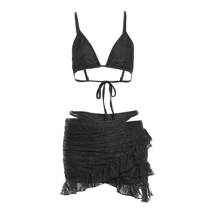 Lace ruffle cami 3 piece mini skirt set  | Festival Outfits Women