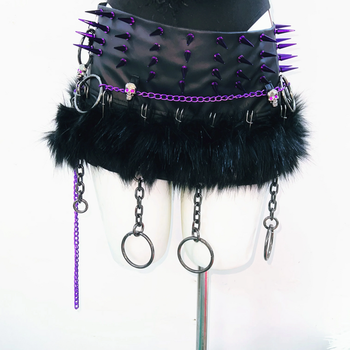 Halter skull applique rivet fluffy top  | Festival Outfits Women