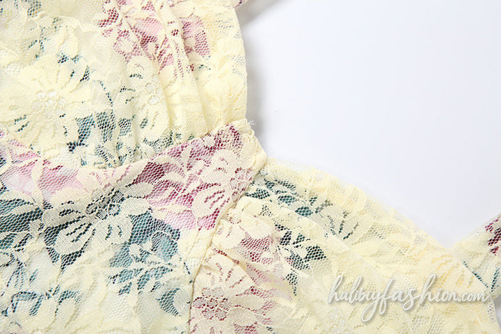 Lace flower print backless cami mini dress