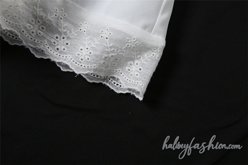 Ruched lace hem solid A line mini skirt