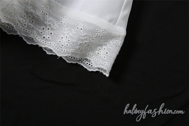 Ruched lace hem solid A line mini skirt