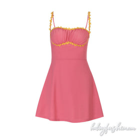 Ruched square neck zip-up cami mini dress