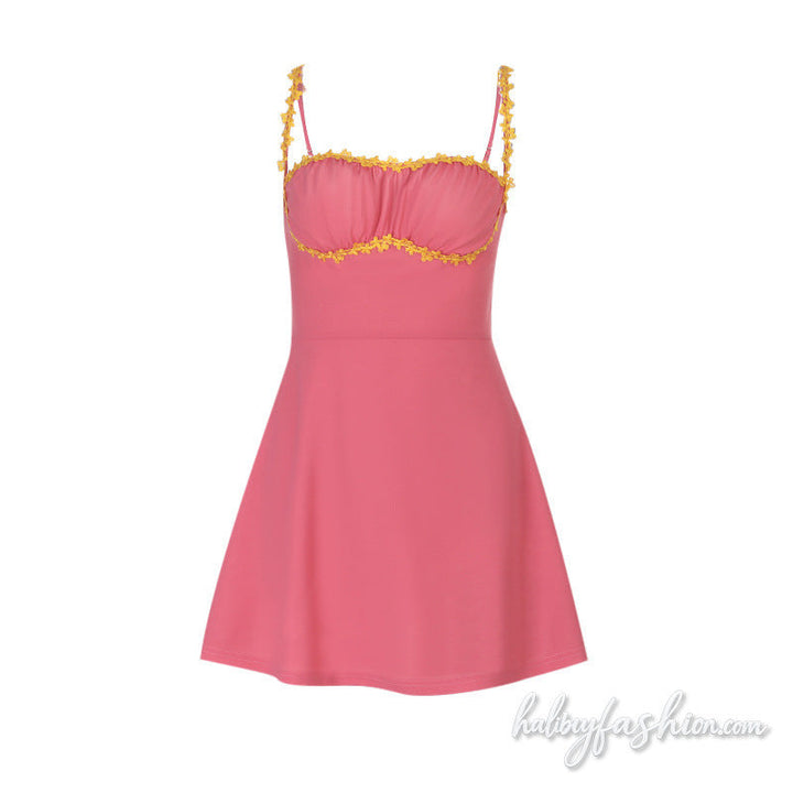 Ruched square neck zip-up cami mini dress