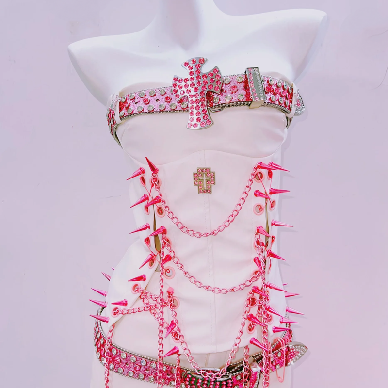 Metal chain beaded hollow out rivet applique tube top | Pastel goth  | Festival Outfits Women