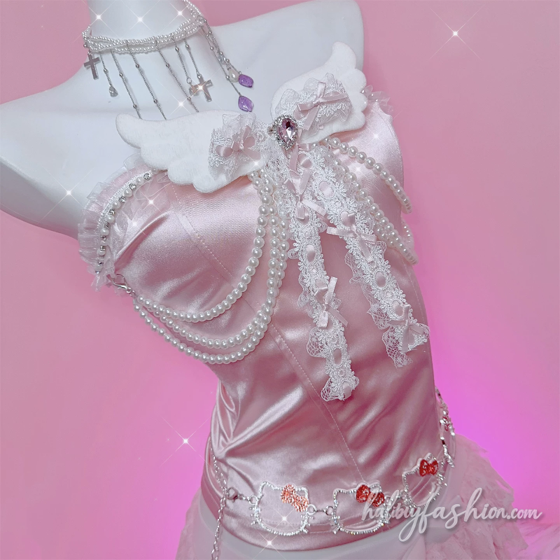 Satin bowknot beaded wings applique tube top