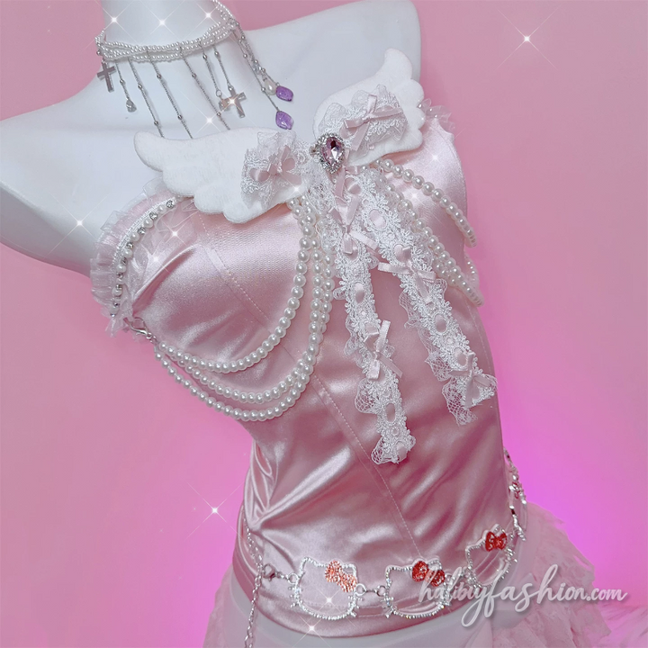 Satin bowknot beaded wings applique tube top