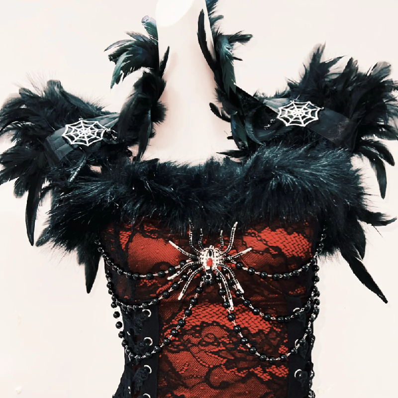 Feather spider applique beaded lace up maxi dress  | Festival Outfits Women