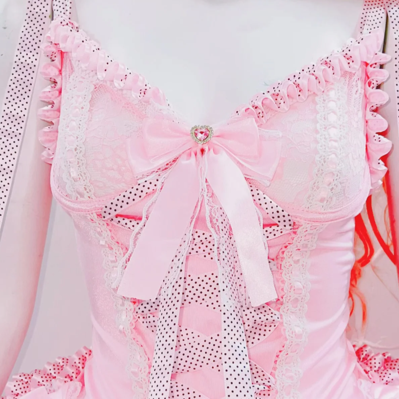 Bowknot ruffle v neck lace hem cami midi skirt set  | Festival Outfits Women