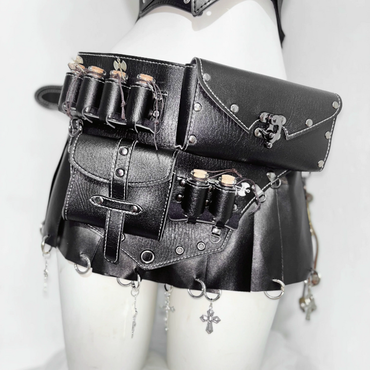 Crewneck hollow out corset PU leather cut out top  | Festival Outfits Women