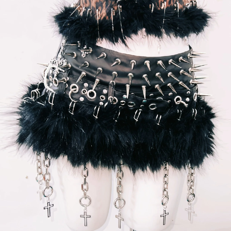 Leopard print fluffy rivet PU leather top  | Festival Outfits Women  | Cheetah Print Top