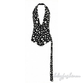Halter self tie polka dot cowl neck pant set