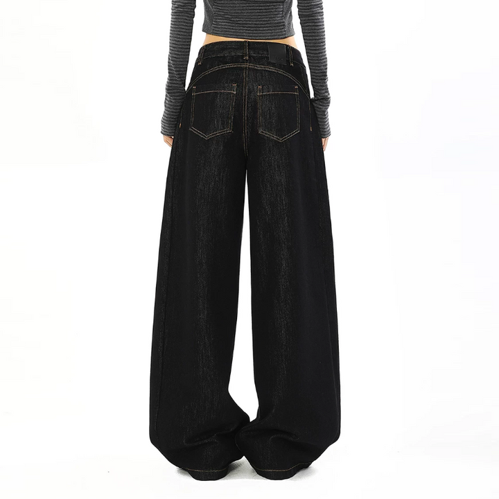 Black button zip-up low rise wide leg | Baggy Low Rise Jeans