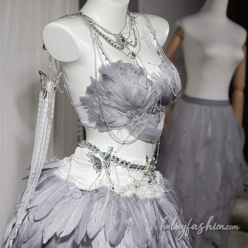 Bowknot feather v neck backless cami top