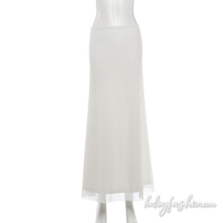 Mesh patchwork solid maxi skirt