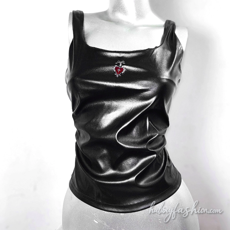 PU leather square neck ruched tank top