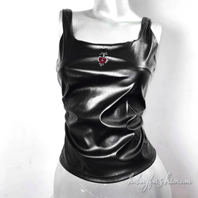 PU leather square neck ruched tank top