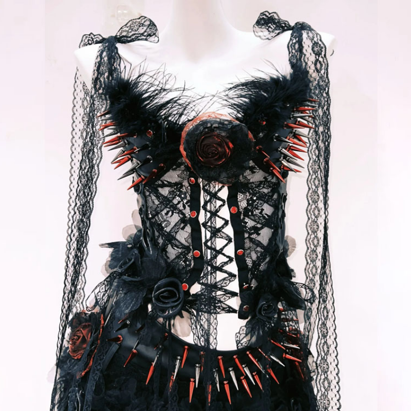 Lace hem self tie flower applique hollow out cut out top  | Festival Outfits Women