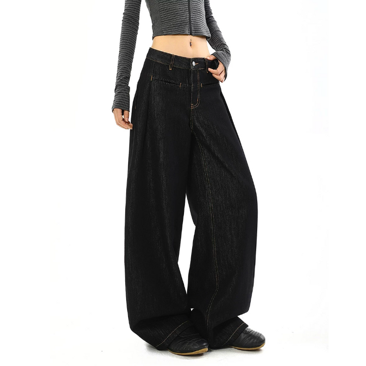 Black button zip-up low rise wide leg | Baggy Low Rise Jeans