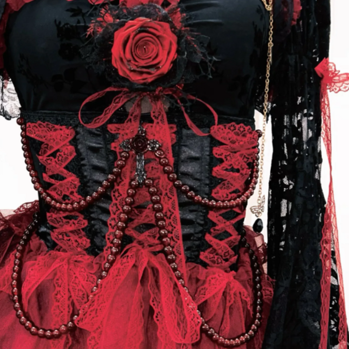 Lace long flared sleeve beaded flower applique maxi dress  | Festival Outfits Women