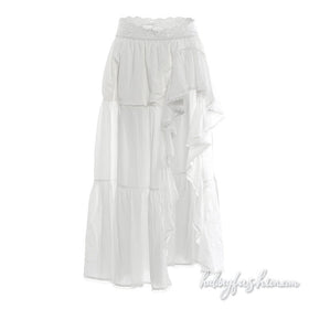 Irregular ruched lace hem slit solid maxi skirt