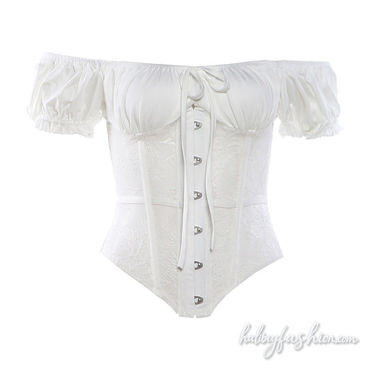 Lace ruched off shoulder self tie solid top
