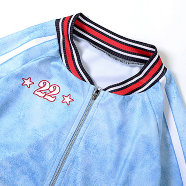 Zip-up long sleeve pocket "22" pattern pant set  | Festival Outfits Women