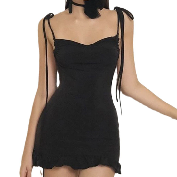 Cowl neck backless ruffle self tie cami mini dress  | Festival Outfits Women