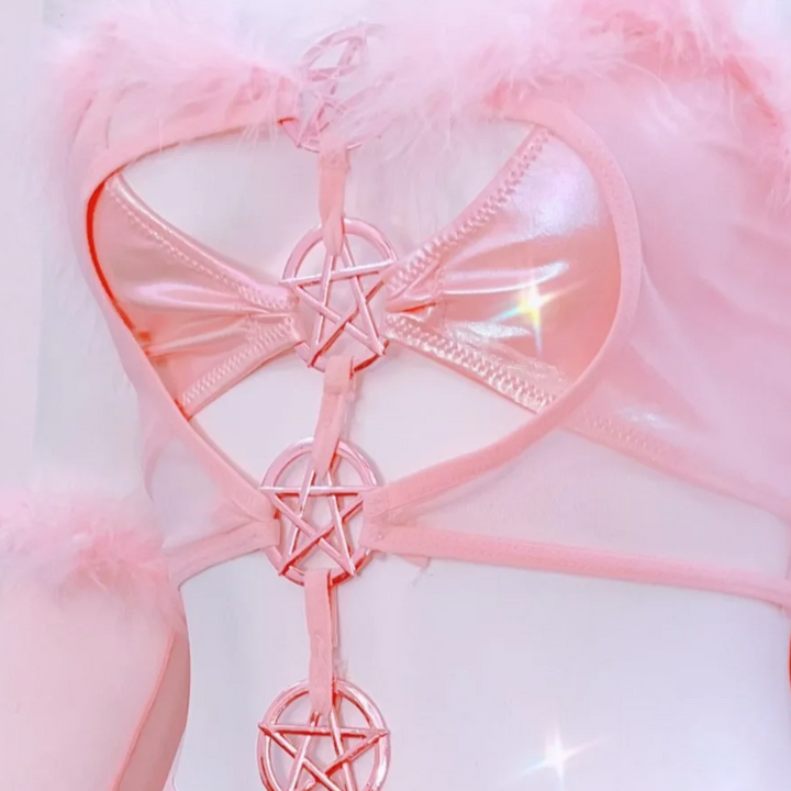 Hollow out metal chain feather ruched tube cut out mini dress  | Festival Outfits Women