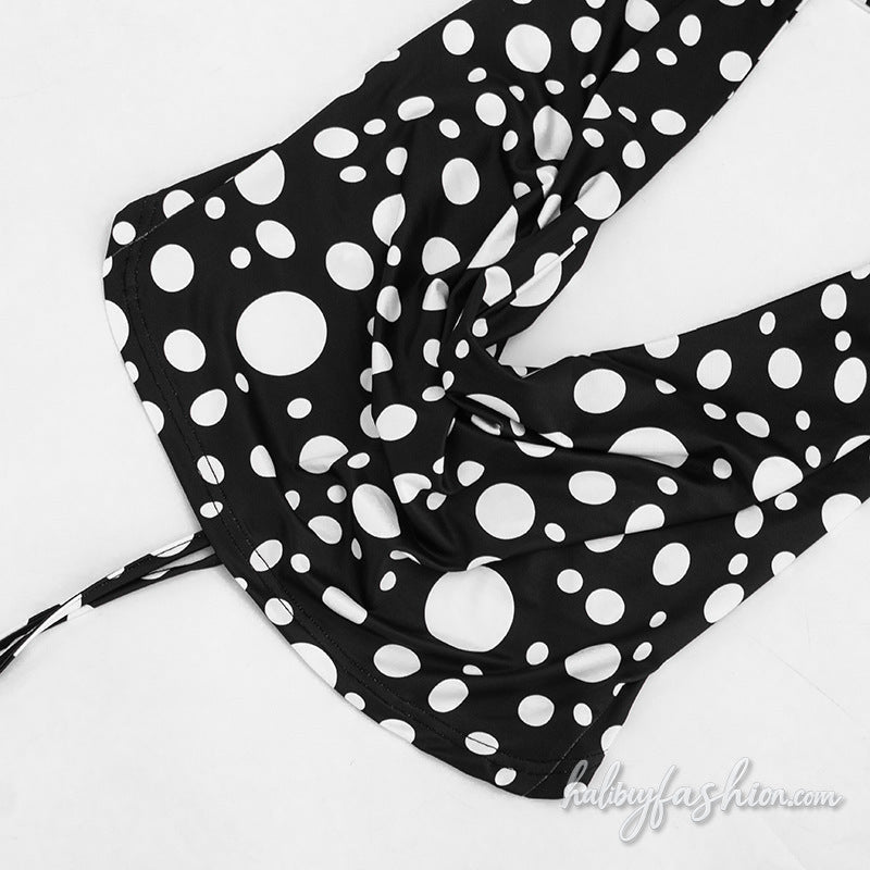 Halter self tie polka dot cowl neck pant set