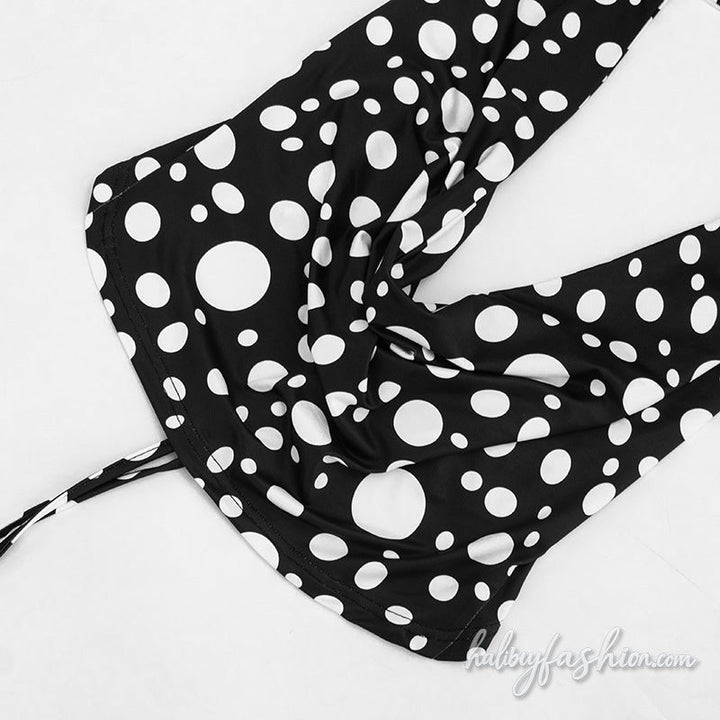 Halter self tie polka dot cowl neck pant set