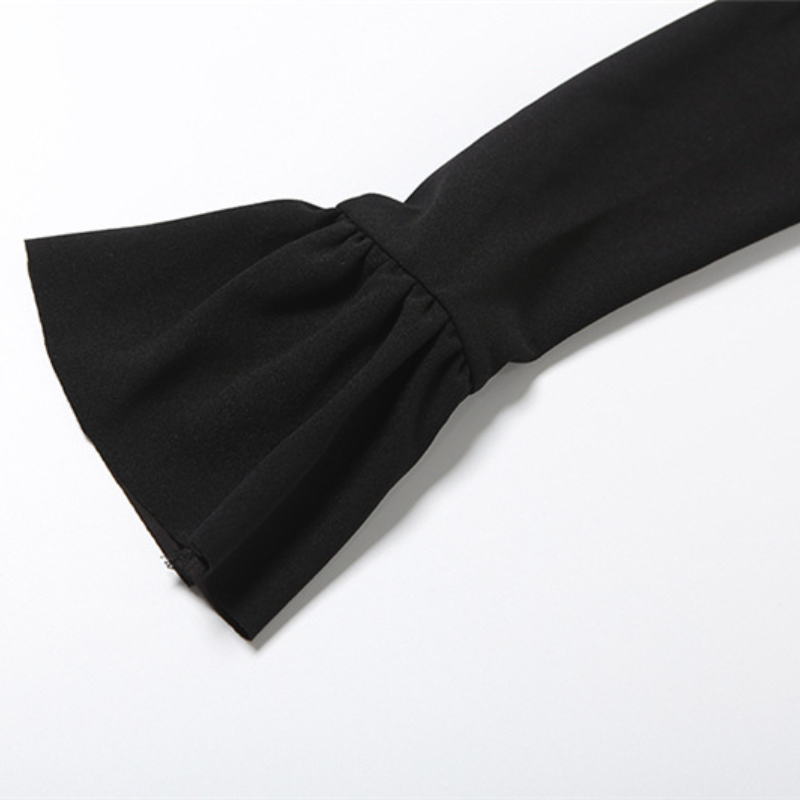 Long flared sleeve v neck self tie solid top  | Festival Outfits Women