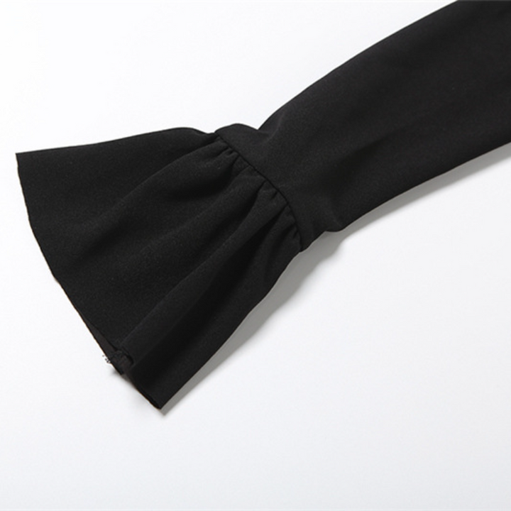 Long flared sleeve v neck self tie solid top  | Festival Outfits Women