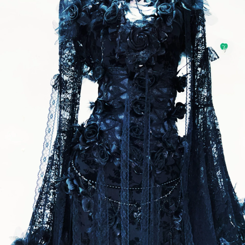 Long flared sleeve flower applique lace maxi dress  | Festival Outfits Women