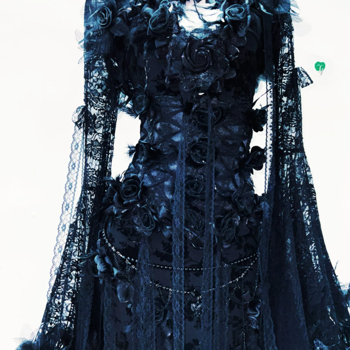 Long flared sleeve flower applique lace maxi dress  | Festival Outfits Women