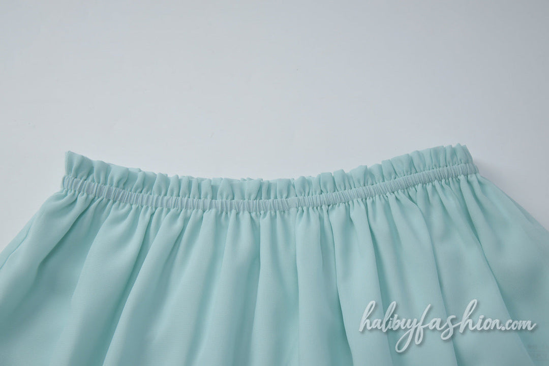 Halter self tie ruched chiffon cowl neck mini skirt set - Halibuy - 6