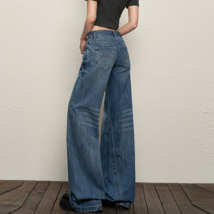 Pocket zip-up button low rise straight leg | Baggy Low Rise Jeans