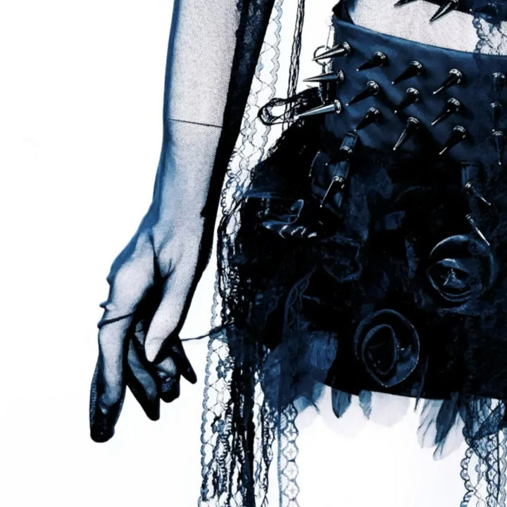 Beaded flower applique PU leather A line mini skirt set Cargo Mini Skirt  | Festival Outfits Women