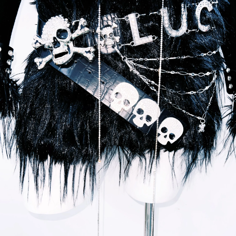 Long sleeve fluffy metal chain belt top  | Festival Outfits Women