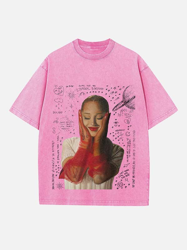 R&B Pop Diva Print Round Neck T-shirt - Design 02