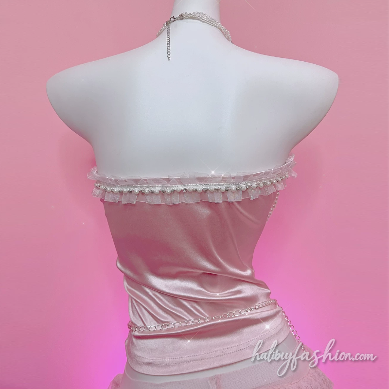 Satin bowknot beaded wings applique tube top