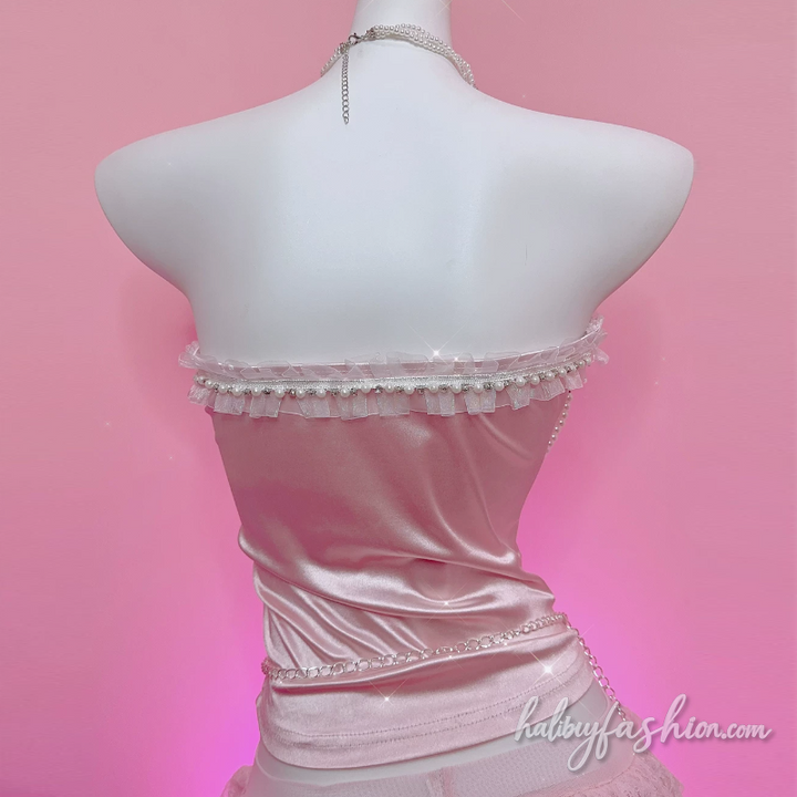 Satin bowknot beaded wings applique tube top