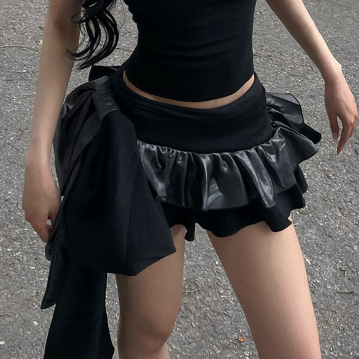 Ruffle irregular A line ruched mini skirt  | Festival Outfits Women