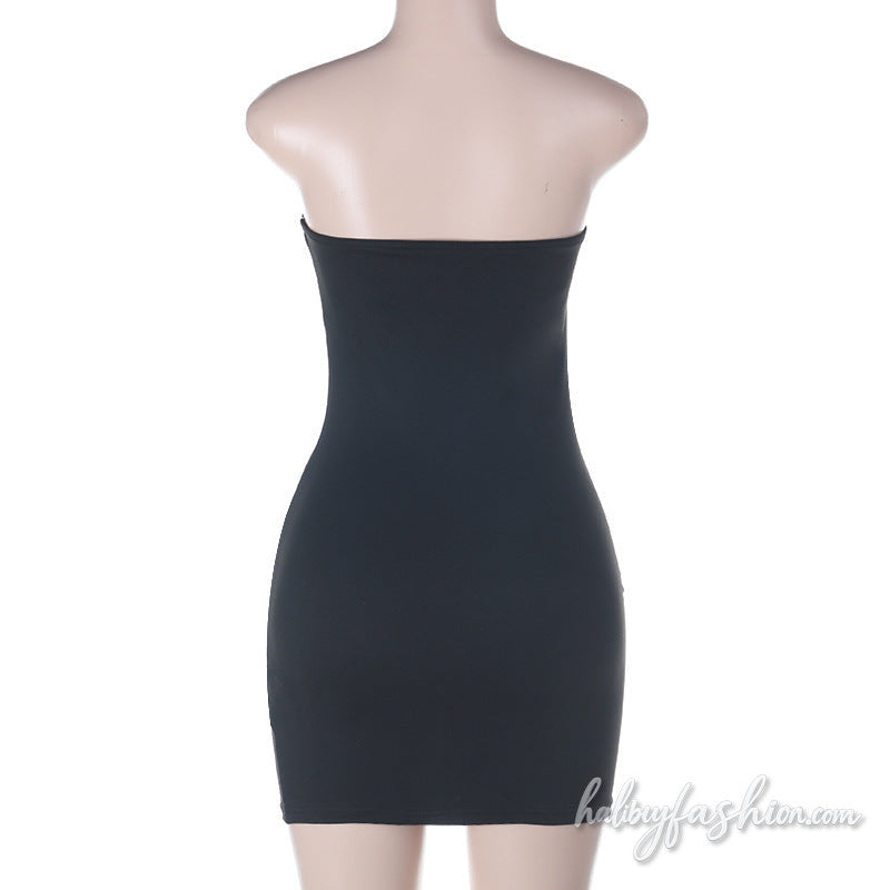 Lace hem hollow out irregular tube mini dress