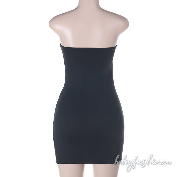 Lace hem hollow out irregular tube mini dress