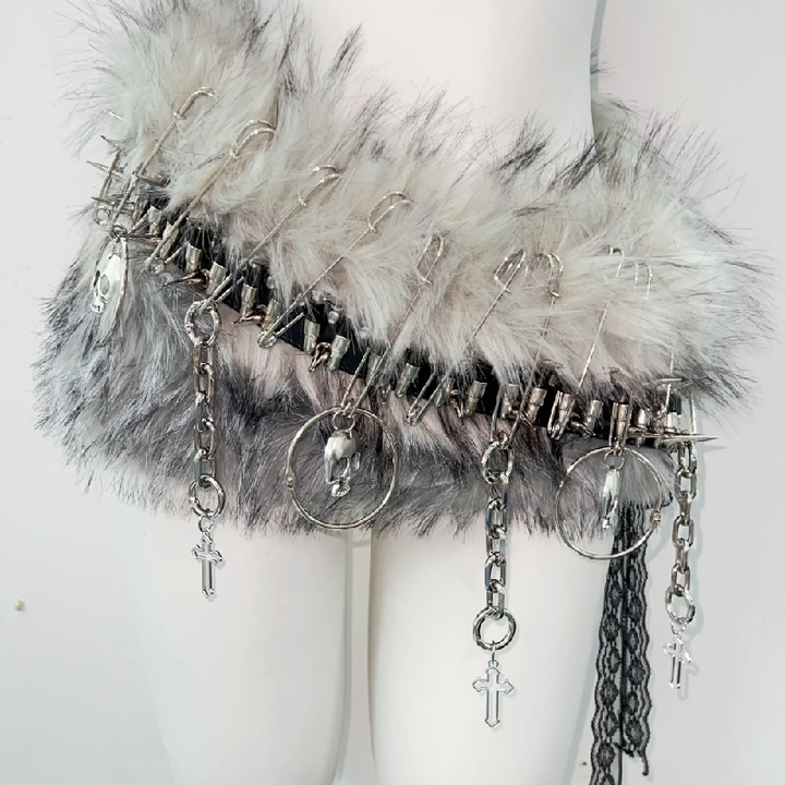 Fluffy metal chain tube mini skirt set  | Festival Outfits Women