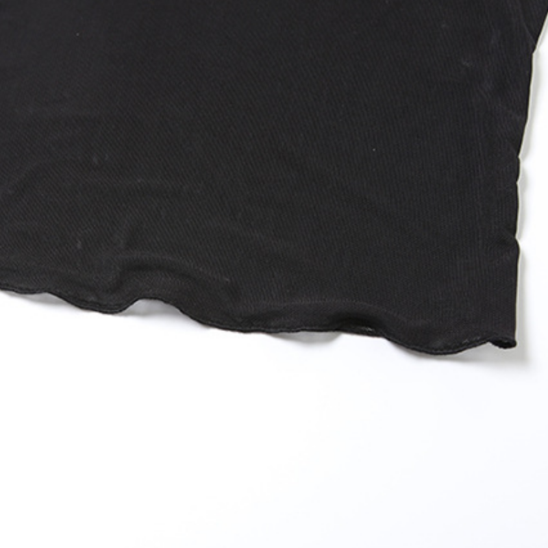 Hollow out mesh crewneck ruffle solid cut out top  | Festival Outfits Women
