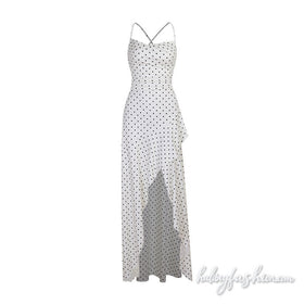 Polka dot irregular cross back self tie maxi dress